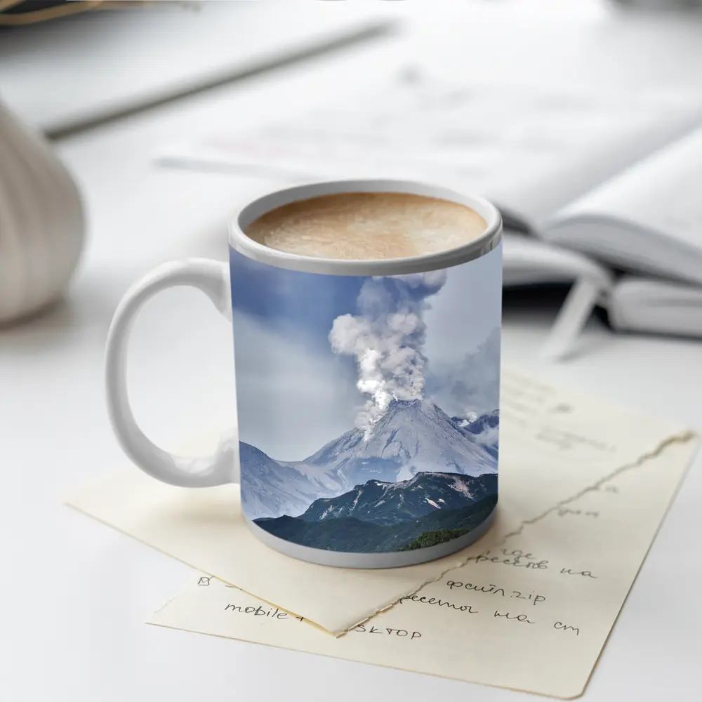 Erupting Volcano Ash Cloud Mountain Landscape – Mugs