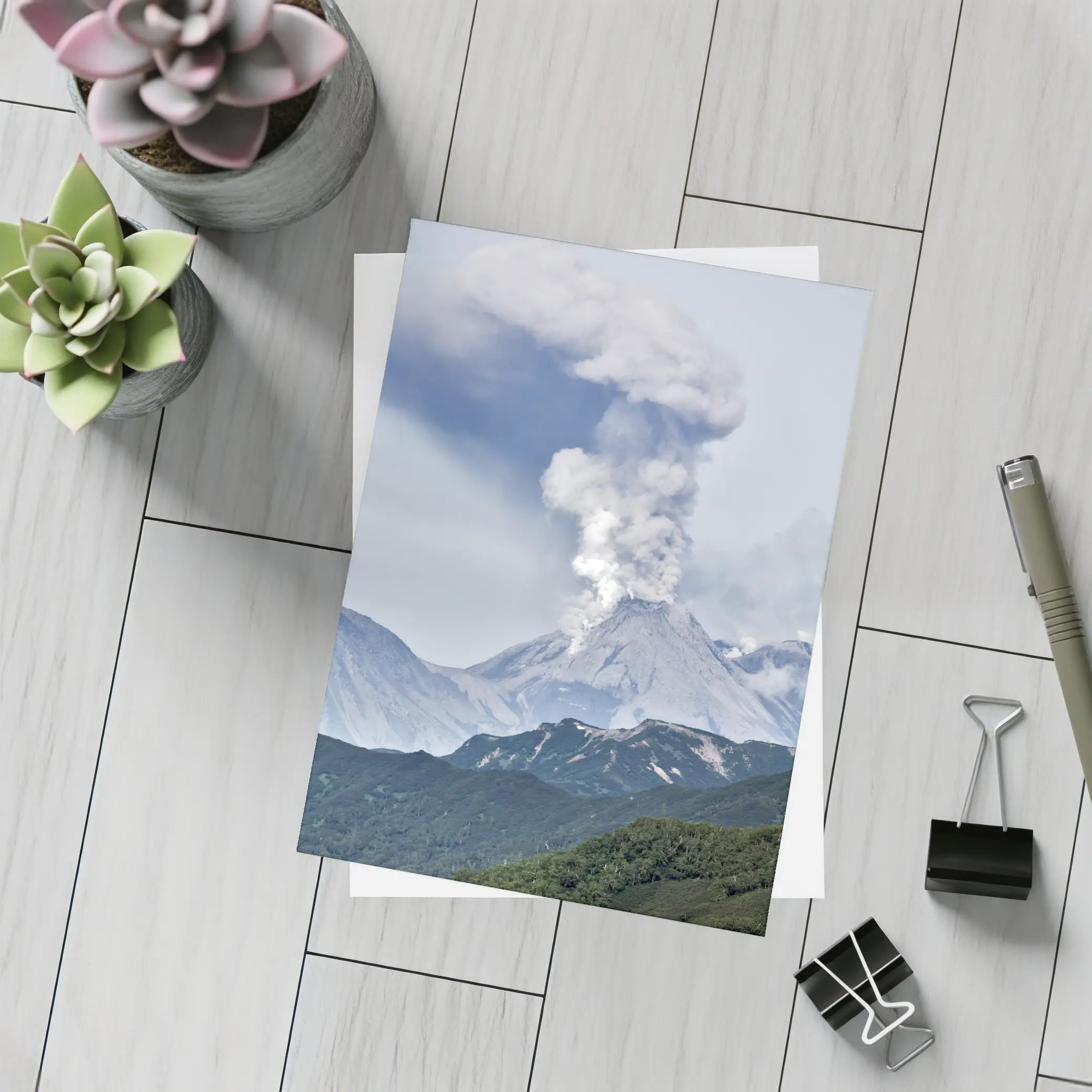 Erupting Volcano Ash Cloud Mountain Landscape – Postcards