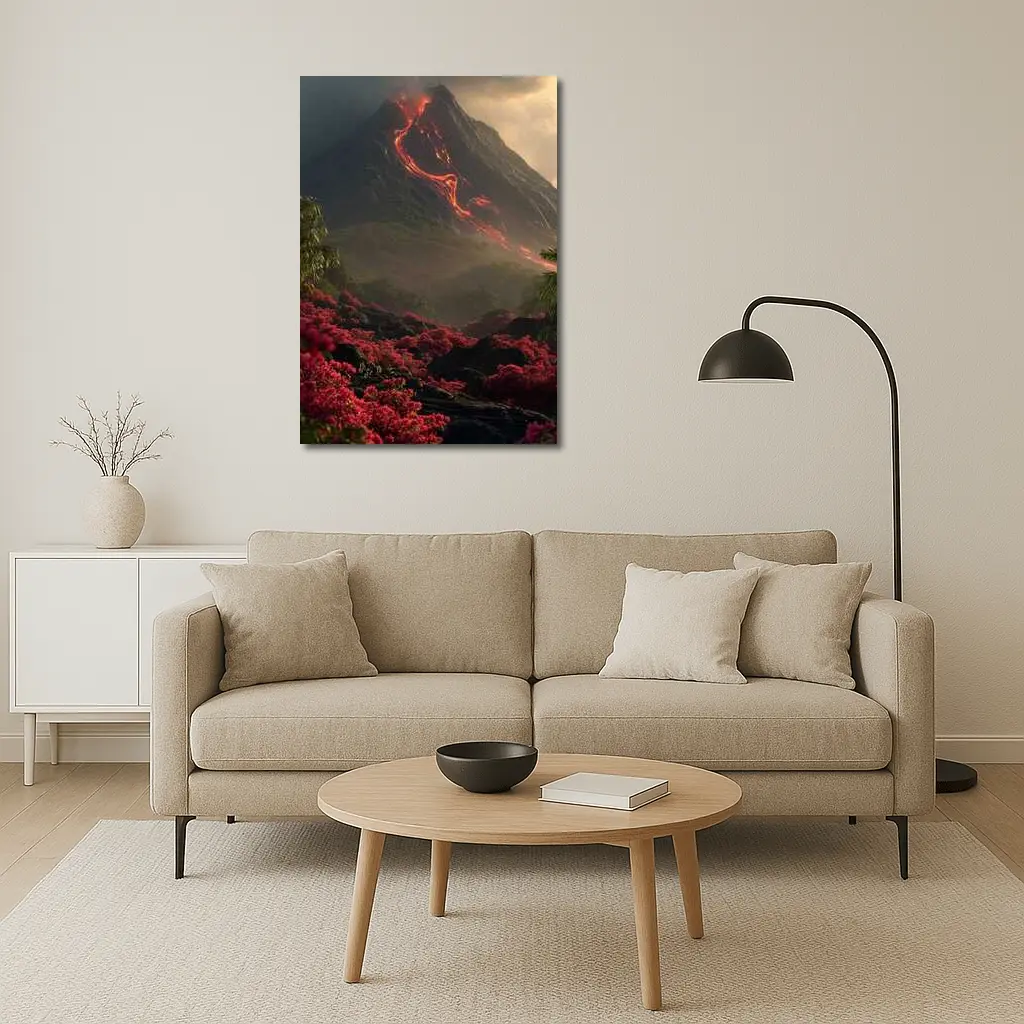 Erupting Volcano Lava Flow Tropical Flowers – Wall Art