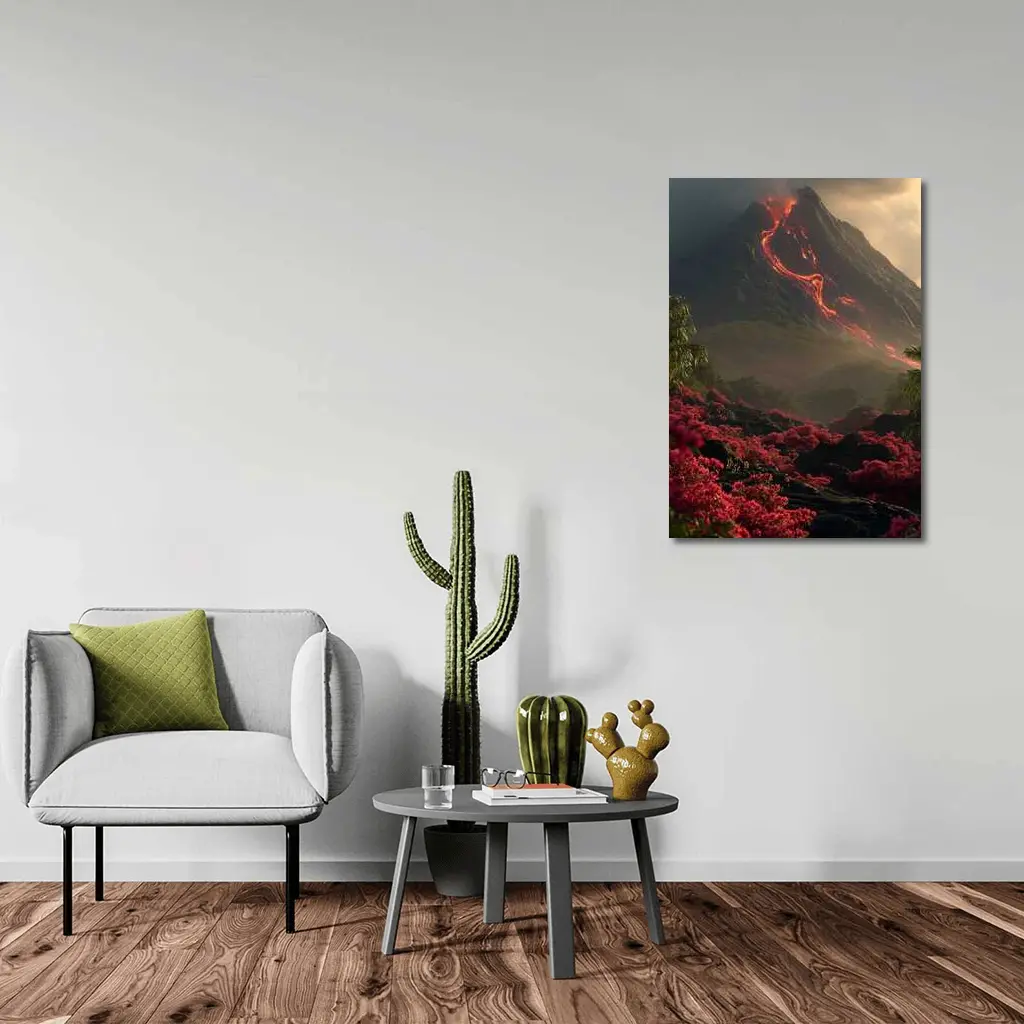 Erupting Volcano Lava Flow Tropical Flowers – Wall Art