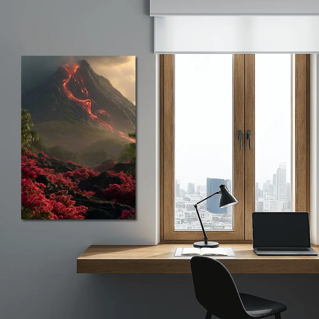 Erupting Volcano Lava Flow Tropical Flowers – Wall Art