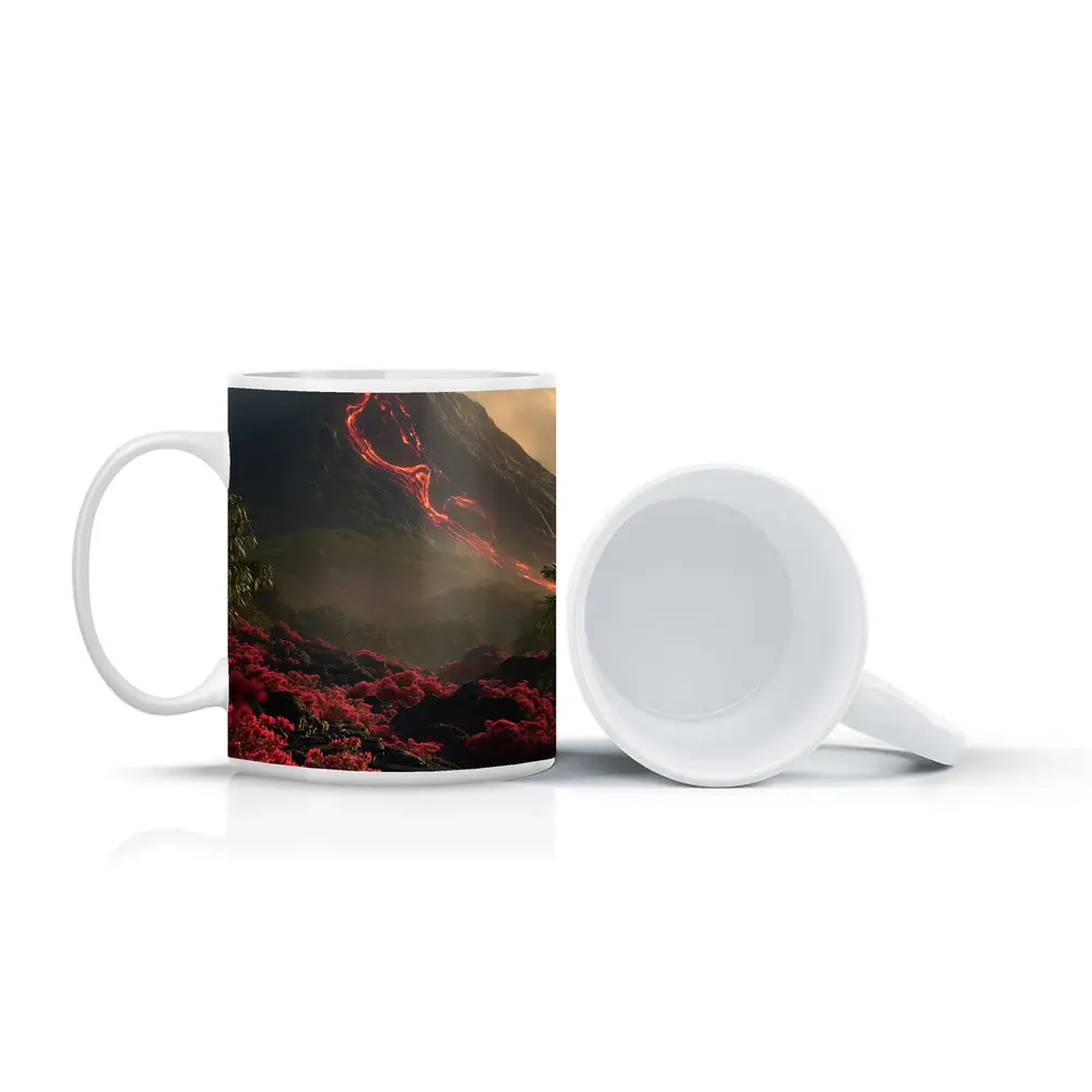 Erupting Volcano Lava Flow Tropical Flowers – Mugs