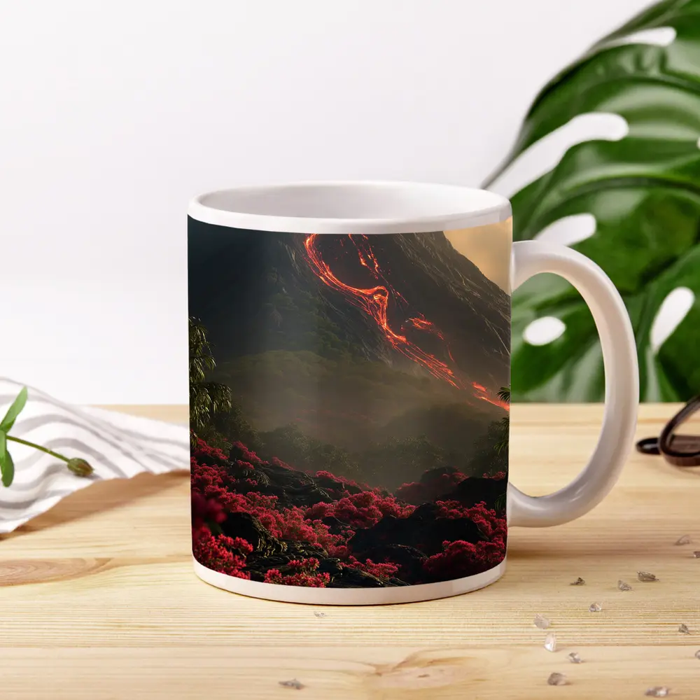 Erupting Volcano Lava Flow Tropical Flowers – Mugs