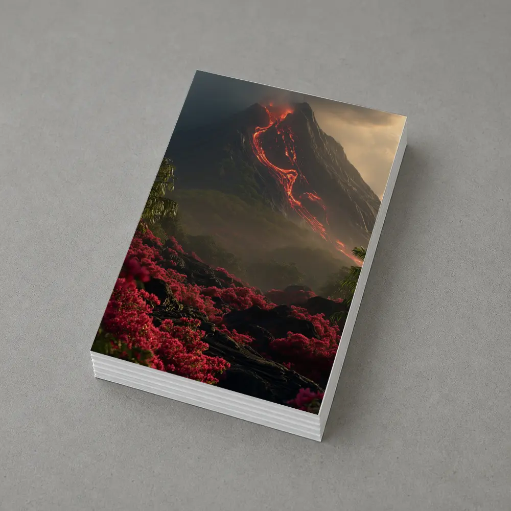 Erupting Volcano Lava Flow Tropical Flowers – Postcards