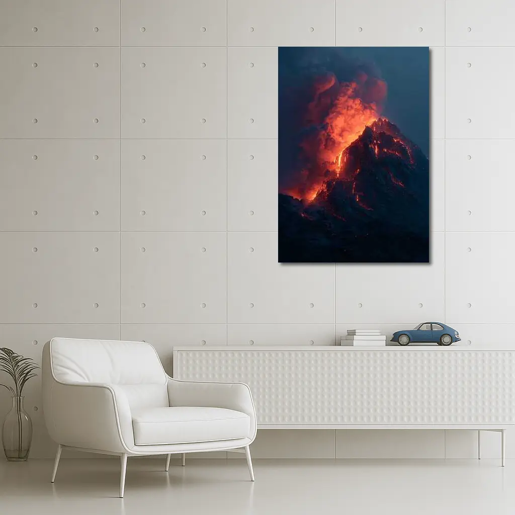 Erupting Volcano Glowing Lava Night Sky – Wall Art