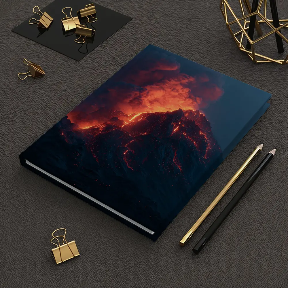 Erupting Volcano Glowing Lava Night Sky – Notebooks