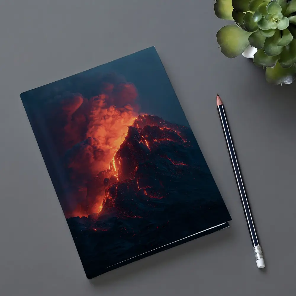 Erupting Volcano Glowing Lava Night Sky – Notebooks