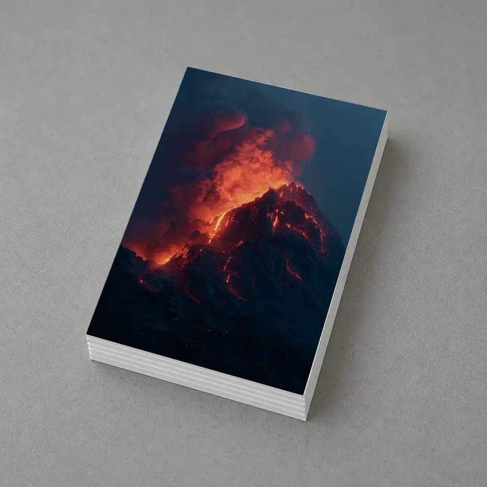 Erupting Volcano Glowing Lava Night Sky – Postcards