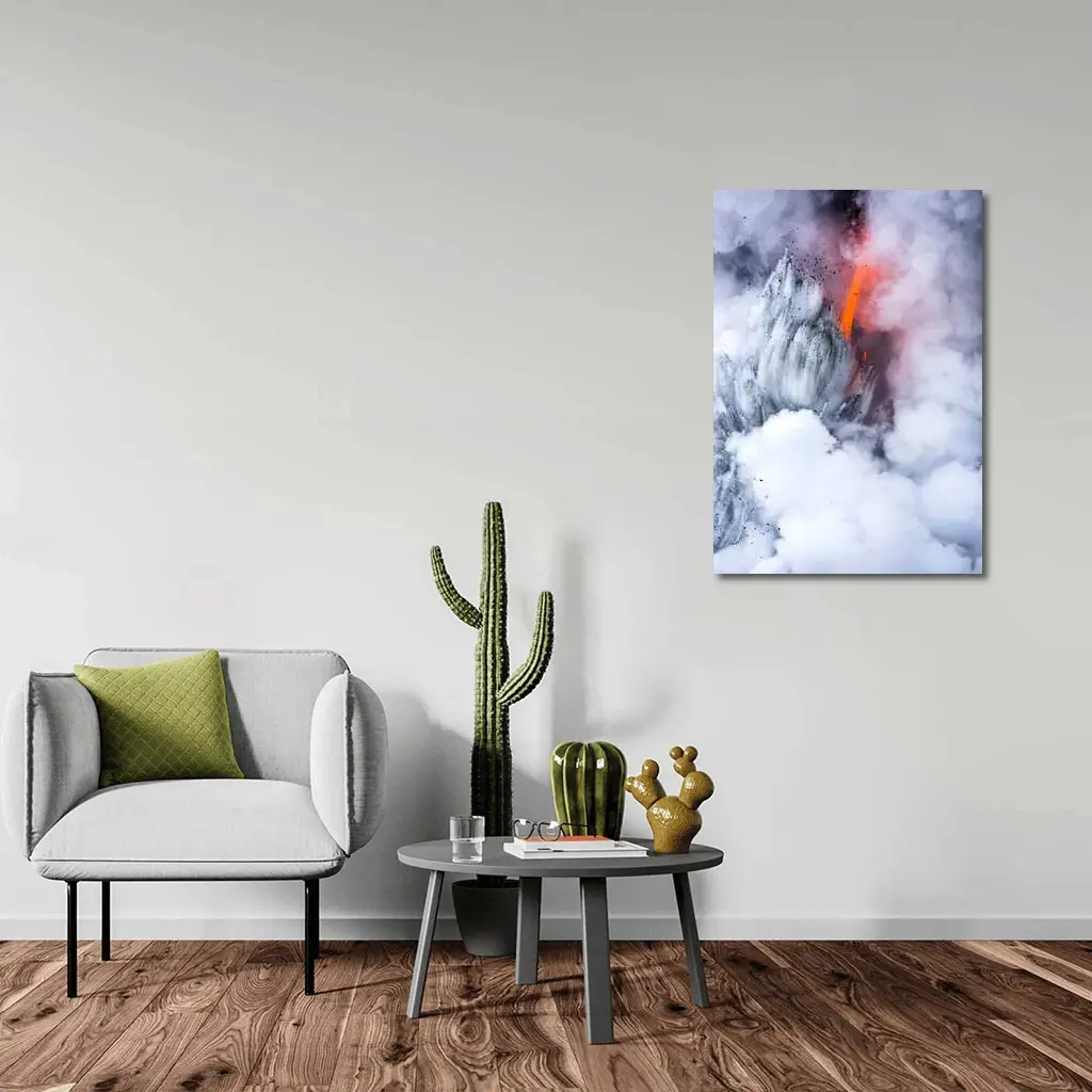 Lava Flow Erupting Through Steam Clouds – Wall Art
