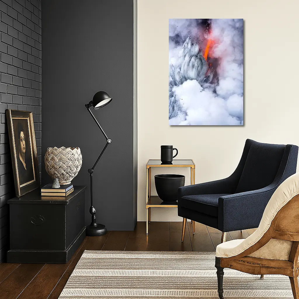 Lava Flow Erupting Through Steam Clouds – Wall Art