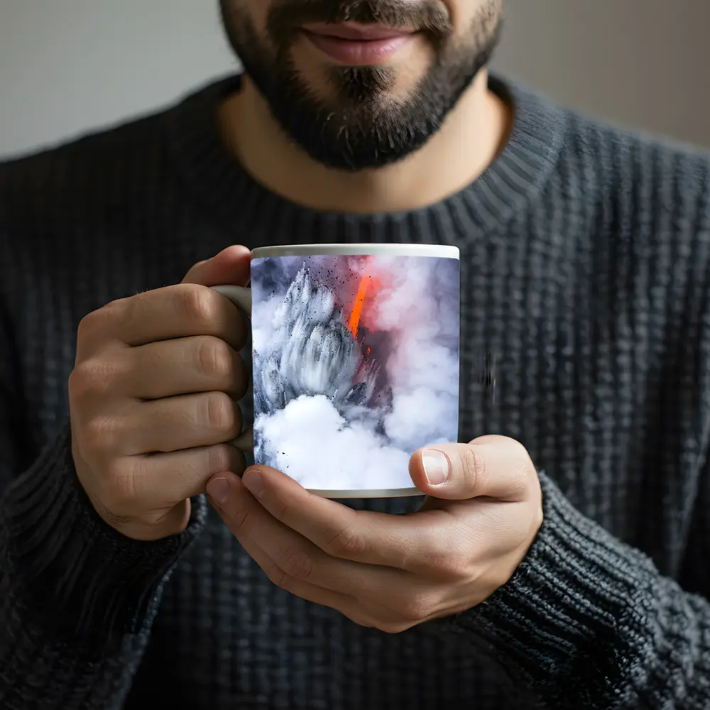Lava Flow Erupting Through Steam Clouds – Mugs