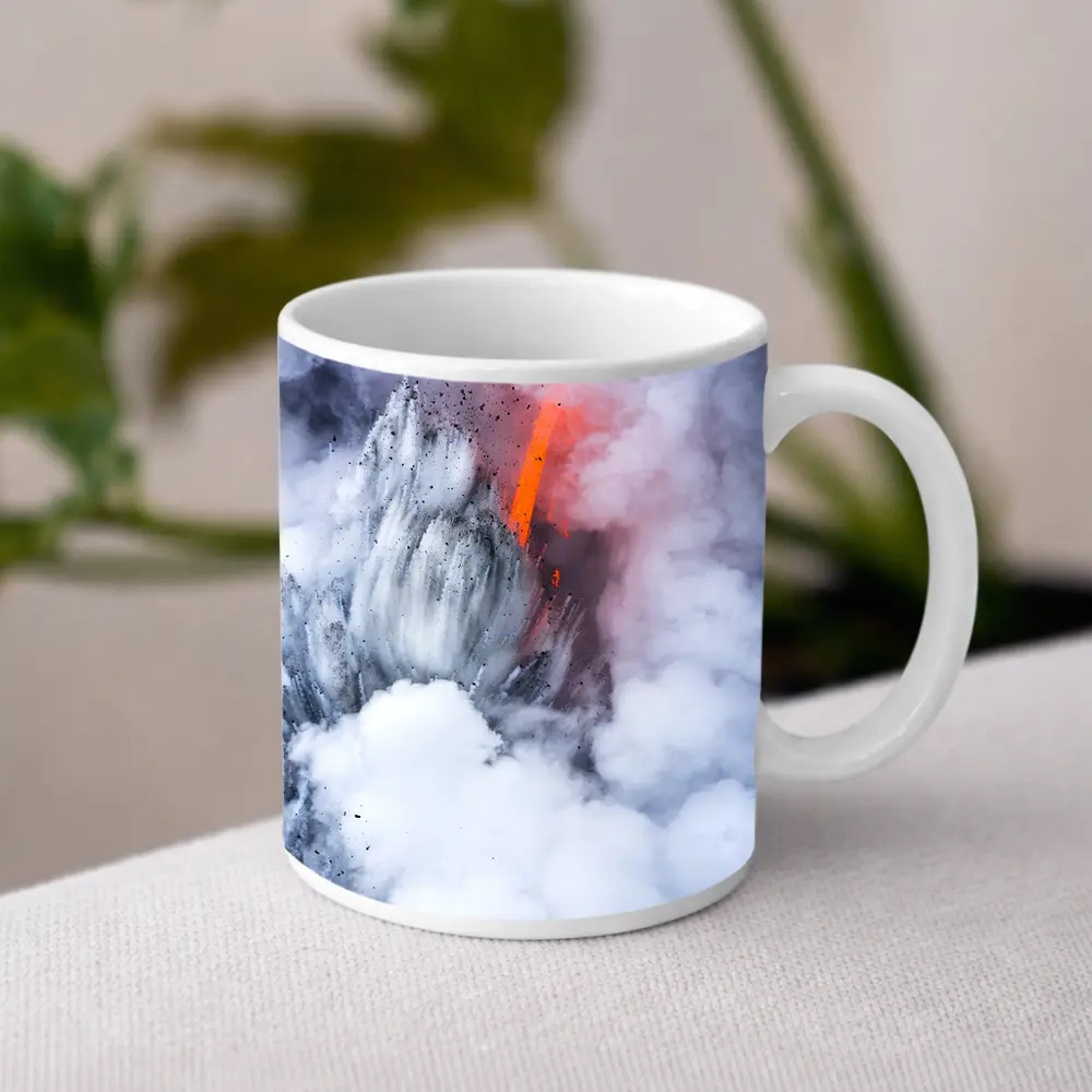 Lava Flow Erupting Through Steam Clouds – Mugs