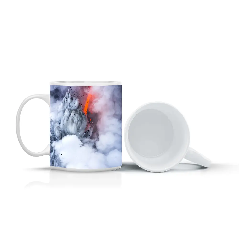 Lava Flow Erupting Through Steam Clouds – Mugs
