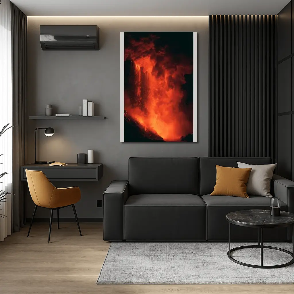Volcanic Eruption Glowing Red Lava Night – Wall Art