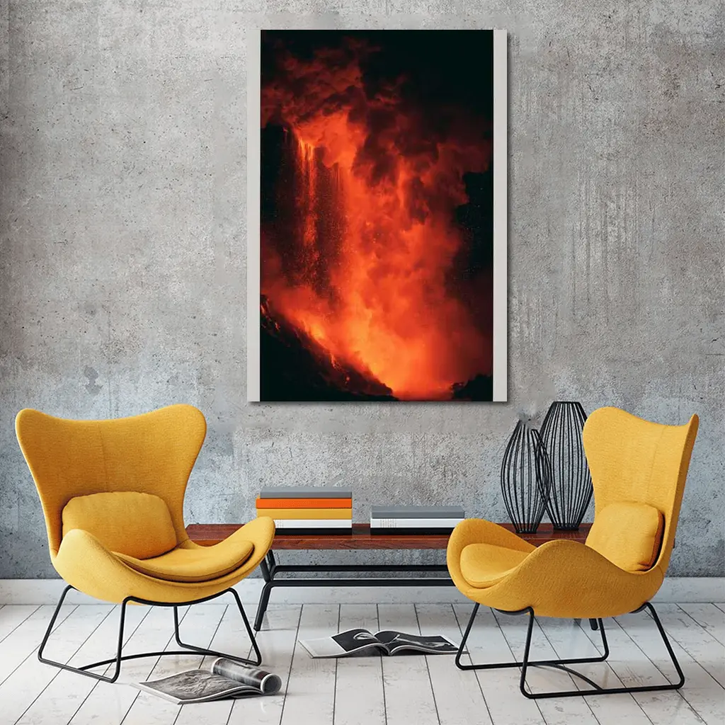 Volcanic Eruption Glowing Red Lava Night – Wall Art
