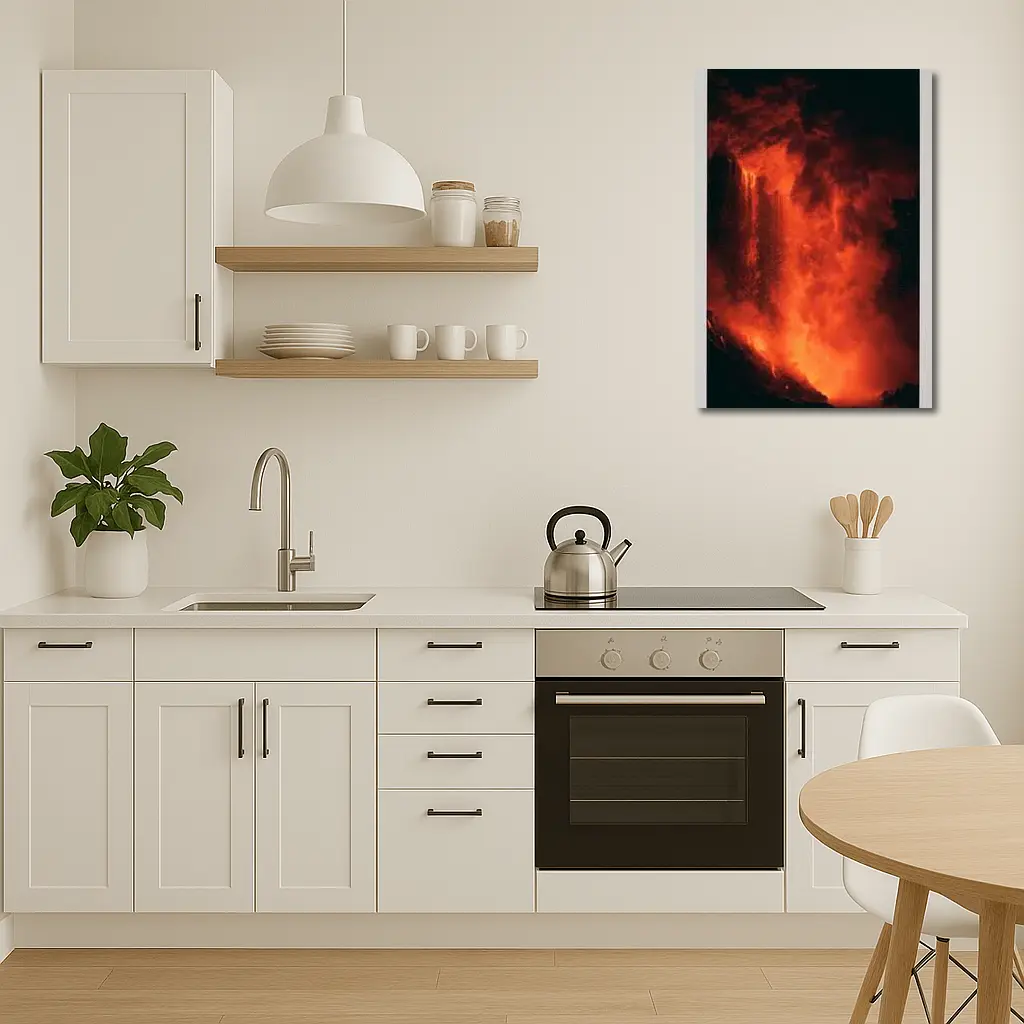 Volcanic Eruption Glowing Red Lava Night – Wall Art