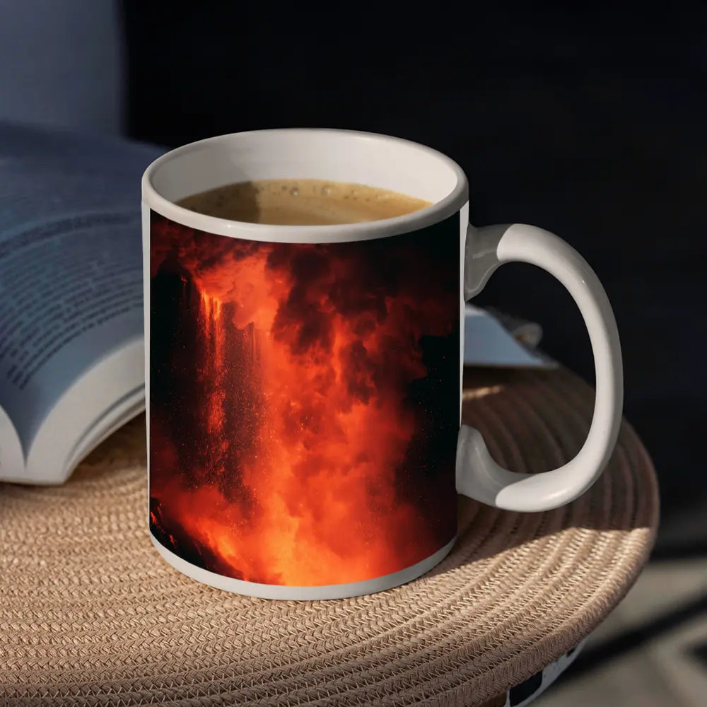 Volcanic Eruption Glowing Red Lava Night – Mugs