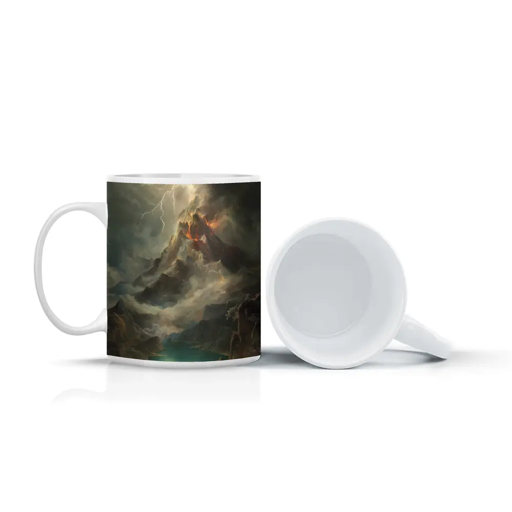 Volcano Lightning Storm Oil Painting Landscape – Mugs