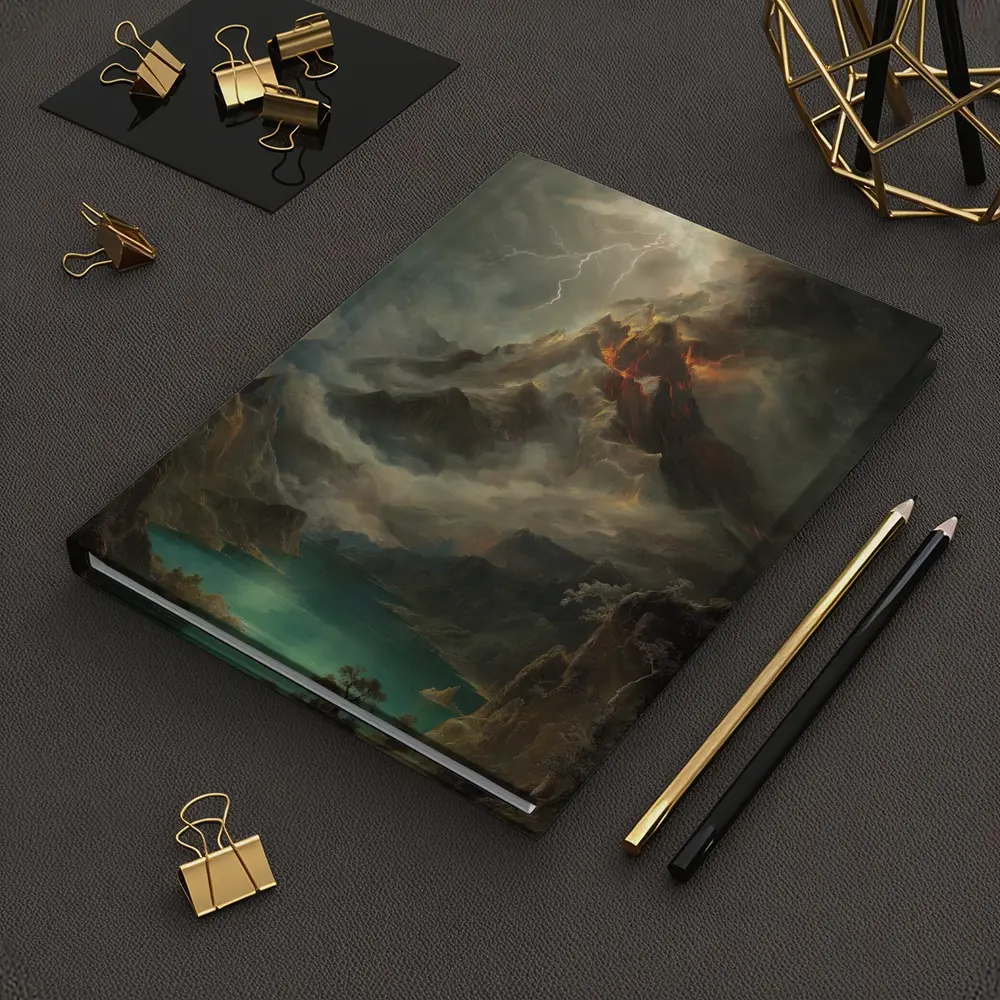 Volcano Lightning Storm Oil Painting Landscape – Notebooks