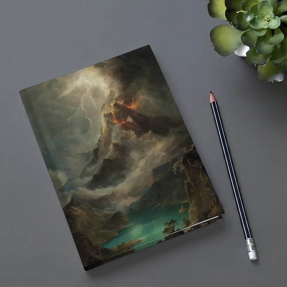 Volcano Lightning Storm Oil Painting Landscape – Notebooks