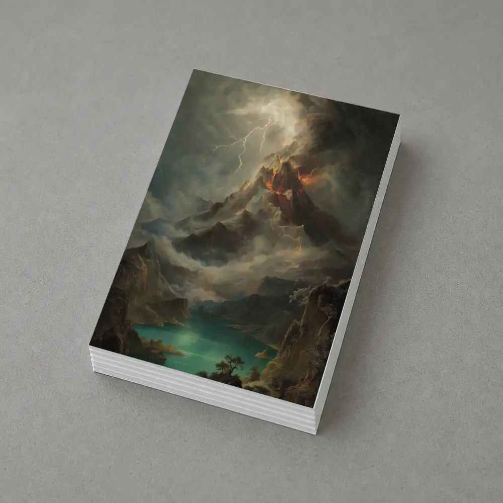 Volcano Lightning Storm Oil Painting Landscape – Postcards