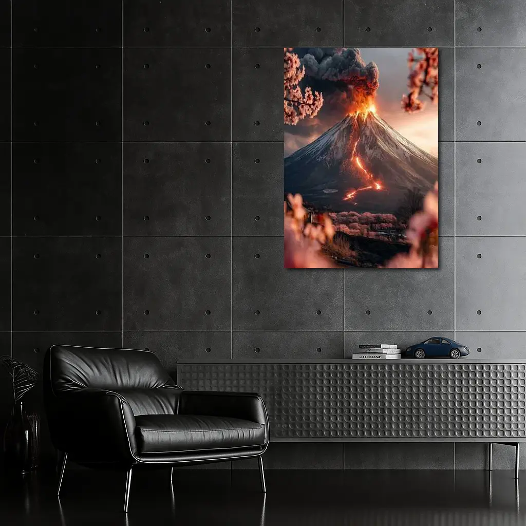 Erupting Volcano Cherry Blossoms Japan Landscape – Wall Art