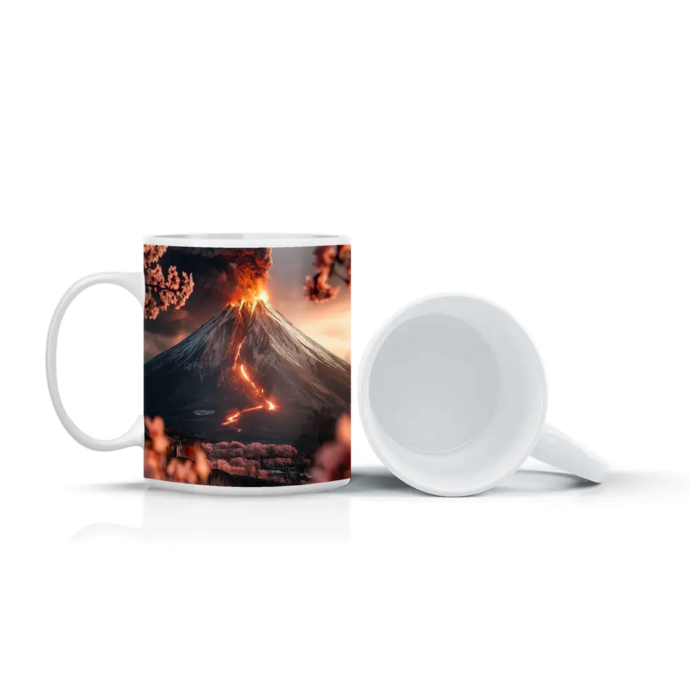 Erupting Volcano Cherry Blossoms Japan Landscape – Mugs