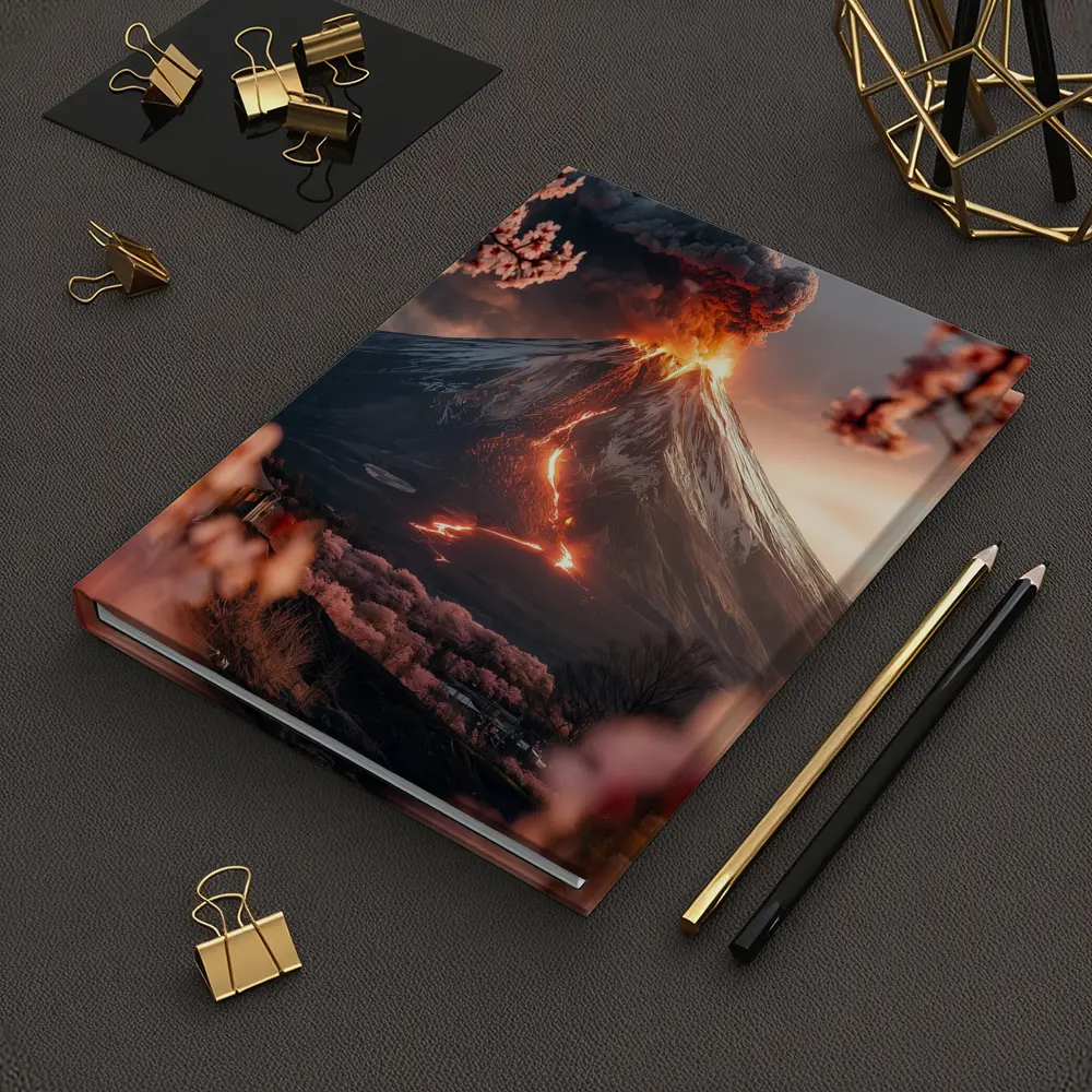Erupting Volcano Cherry Blossoms Japan Landscape – Notebooks