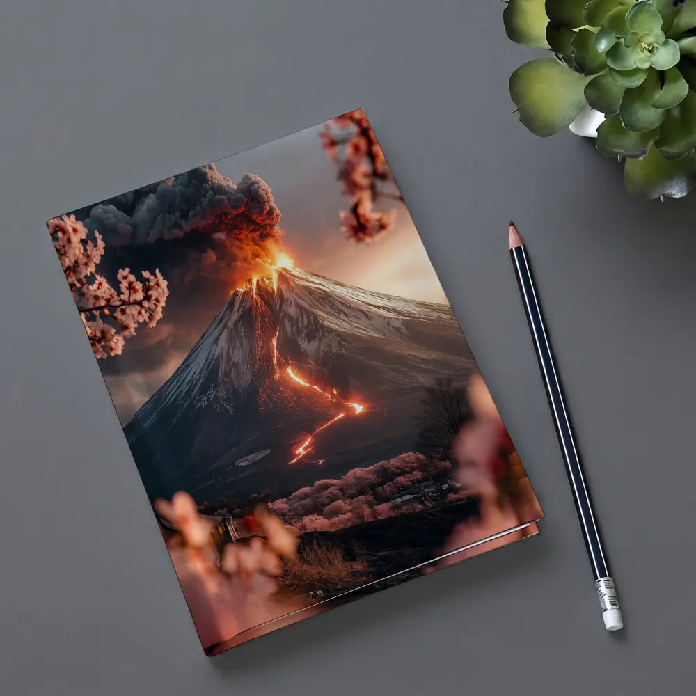 Erupting Volcano Cherry Blossoms Japan Landscape – Notebooks