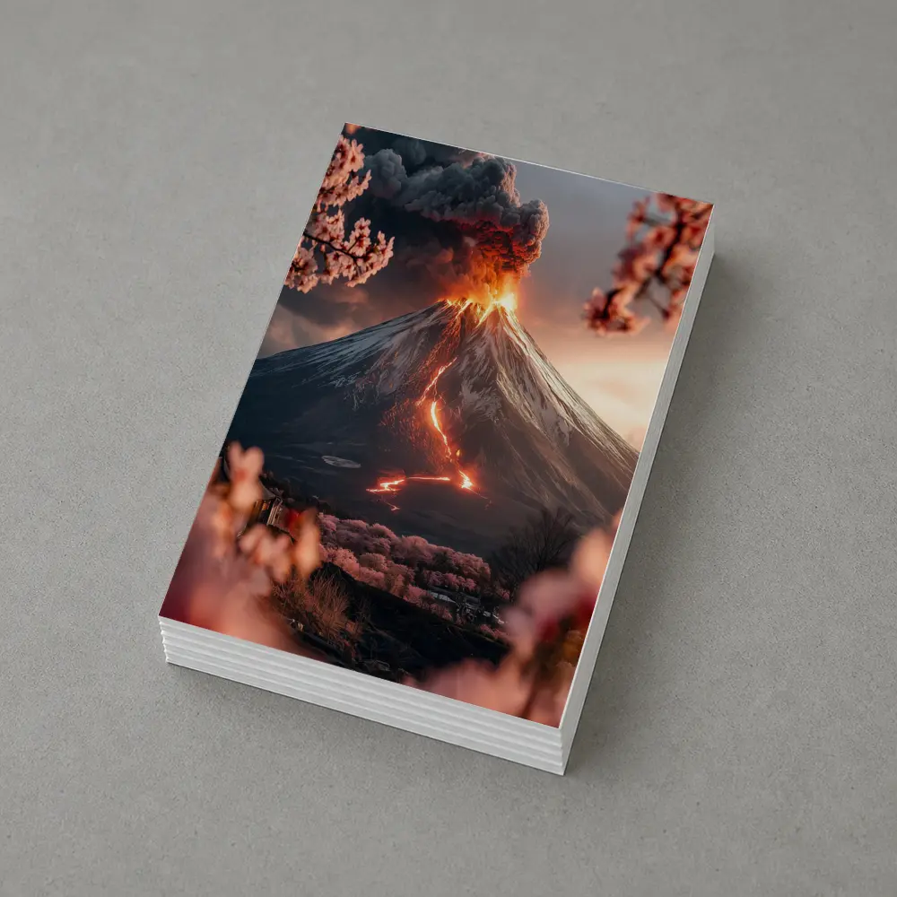 Erupting Volcano Cherry Blossoms Japan Landscape – Postcards