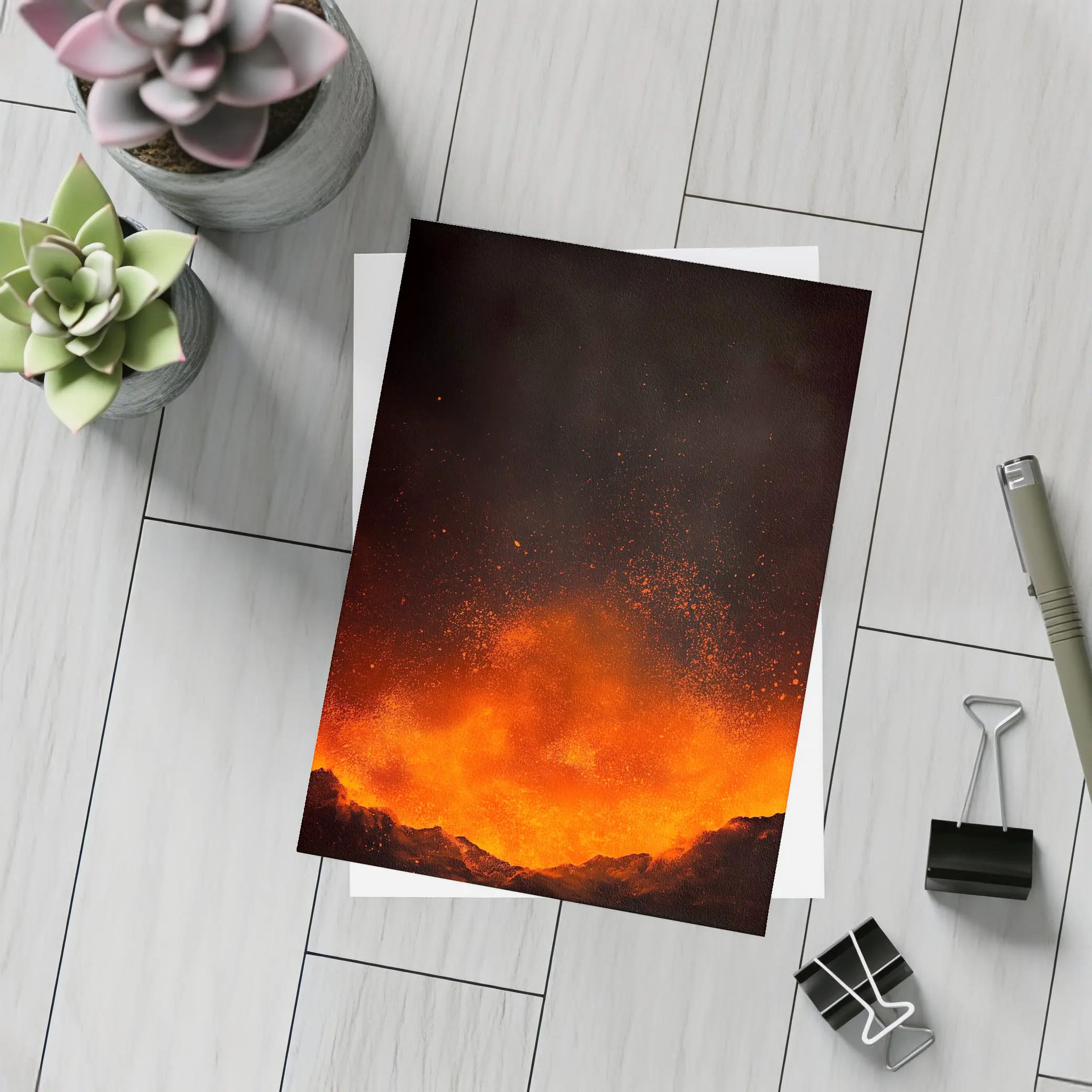 Volcanic Eruption Lava Explosion Dark Night – Postcards
