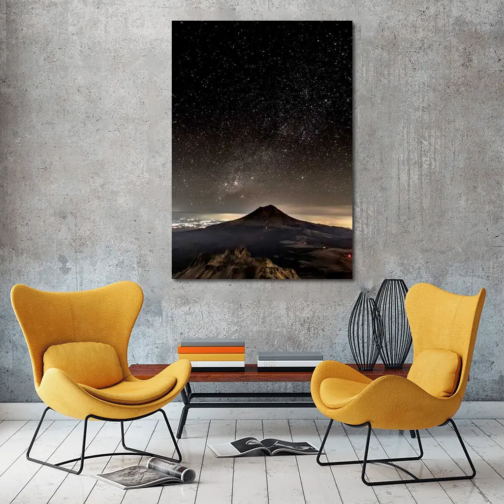 Volcano Peak Under Starry Night Sky – Wall Art