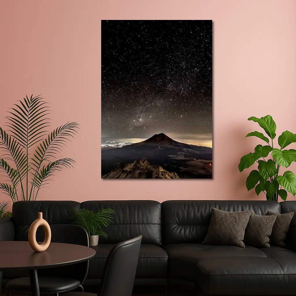 Volcano Peak Under Starry Night Sky – Wall Art