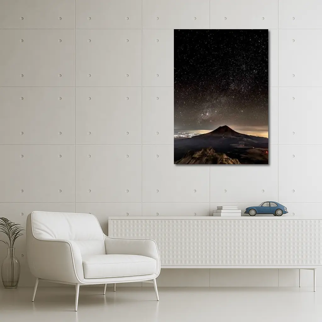 Volcano Peak Under Starry Night Sky – Wall Art