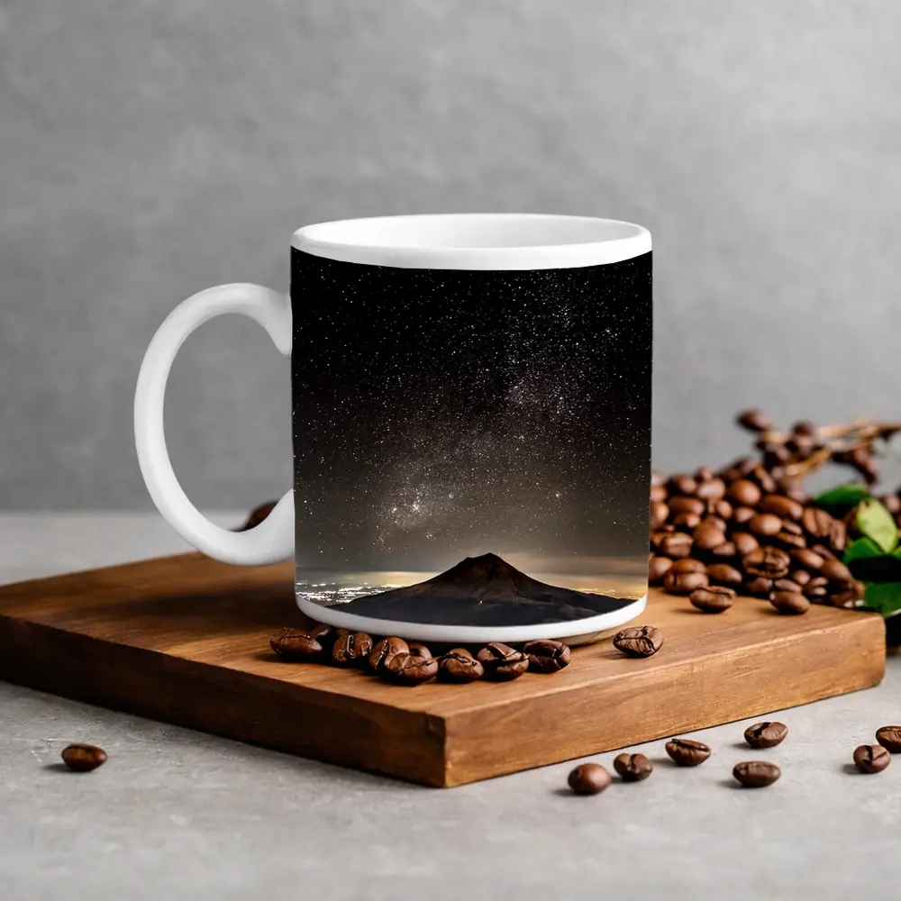 Volcano Peak Under Starry Night Sky – Mugs