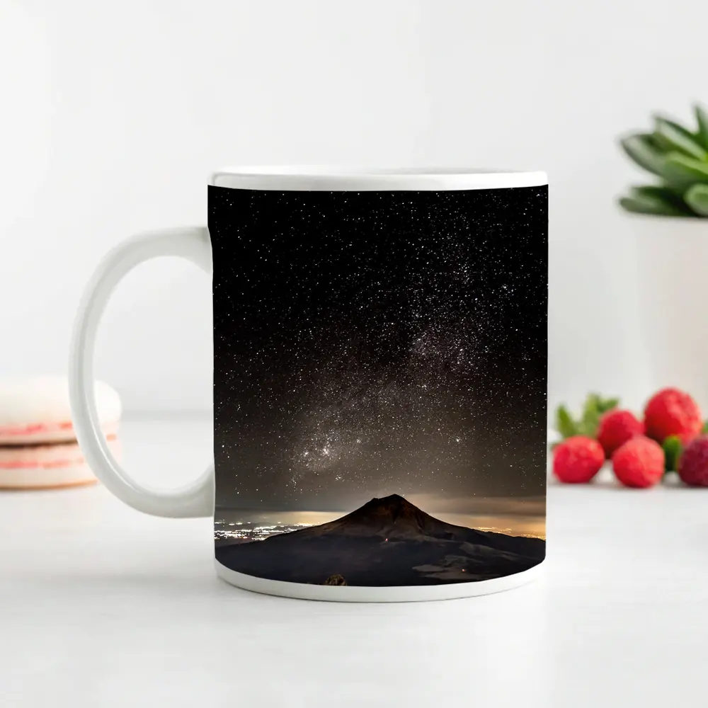 Volcano Peak Under Starry Night Sky – Mugs