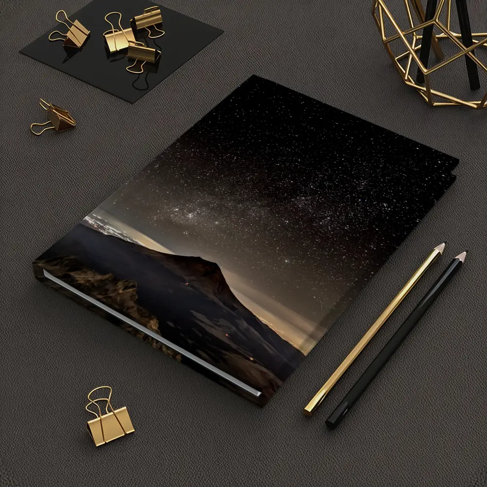 Volcano Peak Under Starry Night Sky – Notebooks