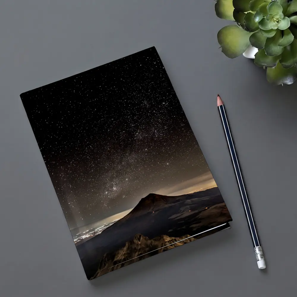 Volcano Peak Under Starry Night Sky – Notebooks