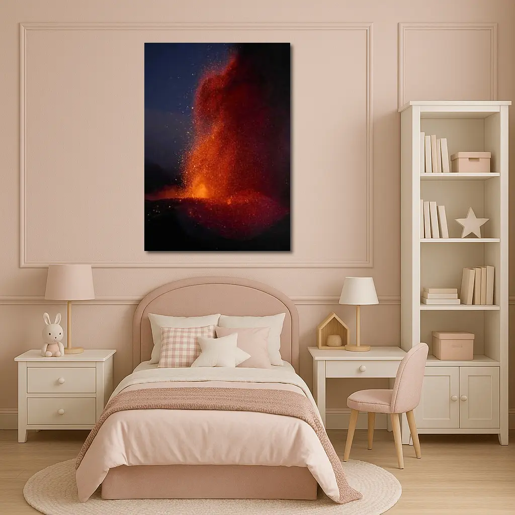 Volcano Lava Eruption Dark Night Sky – Wall Art