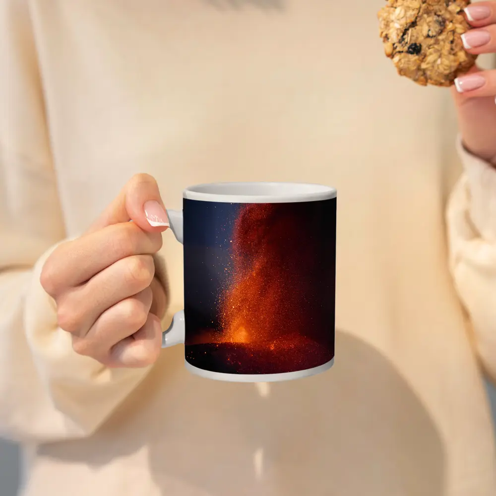 Volcano Lava Eruption Dark Night Sky – Mugs