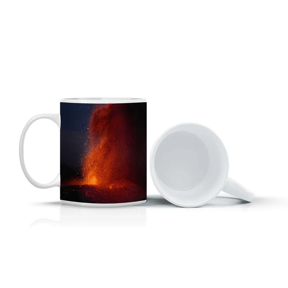 Volcano Lava Eruption Dark Night Sky – Mugs