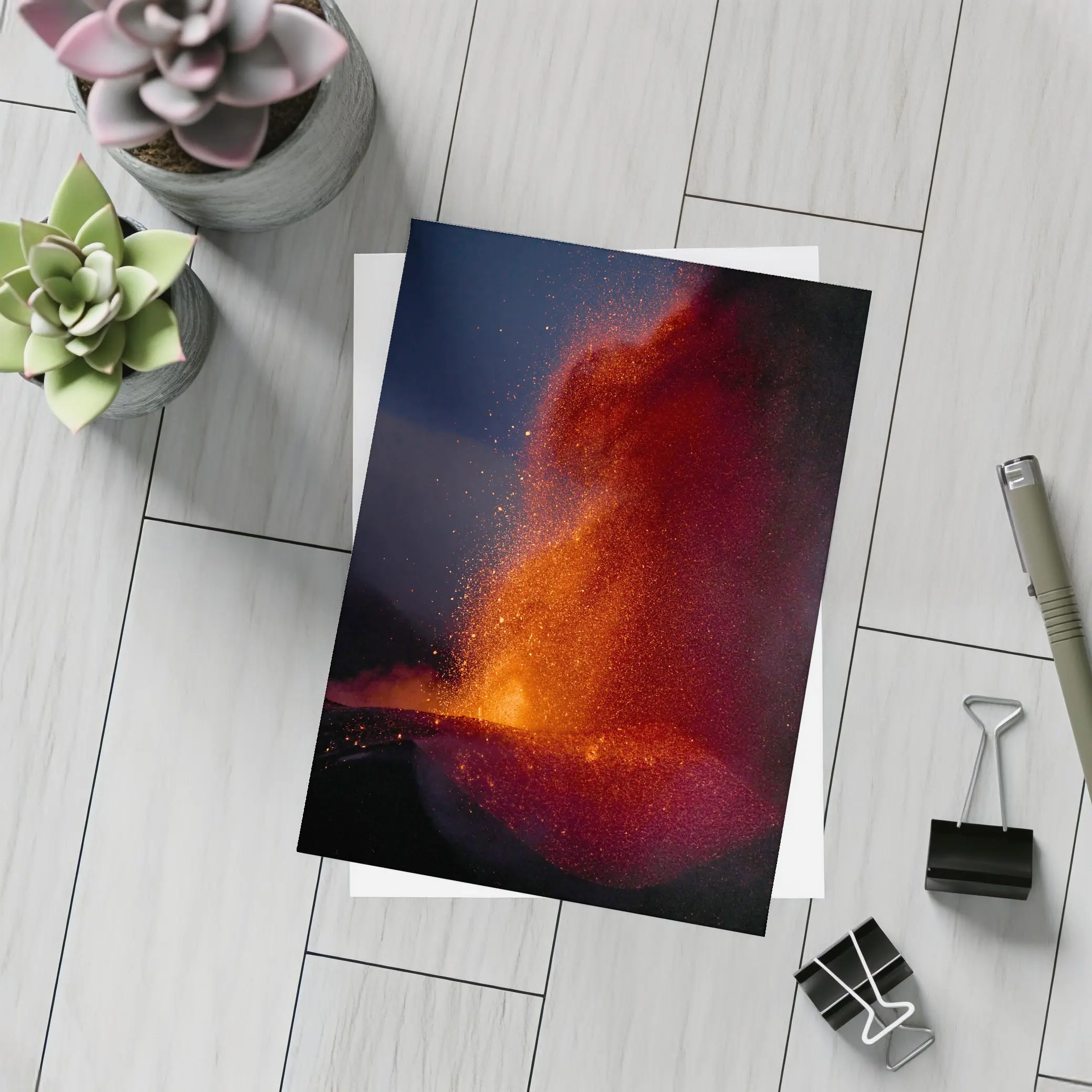 Volcano Lava Eruption Dark Night Sky – Postcards