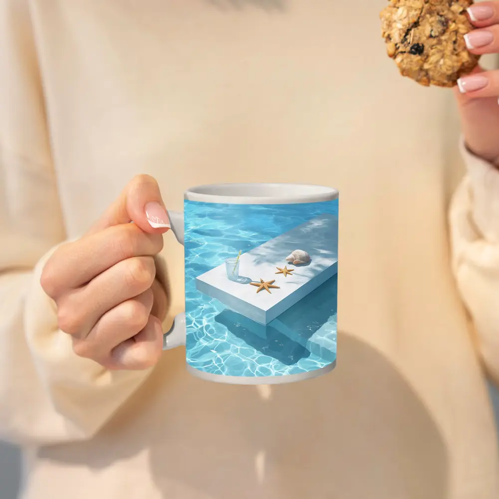 Summer Pool Starfish Seashell Clear Water – Mugs