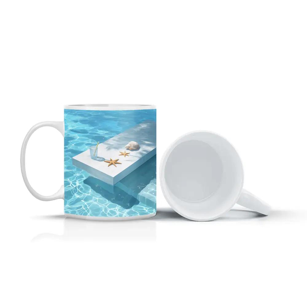 Summer Pool Starfish Seashell Clear Water – Mugs