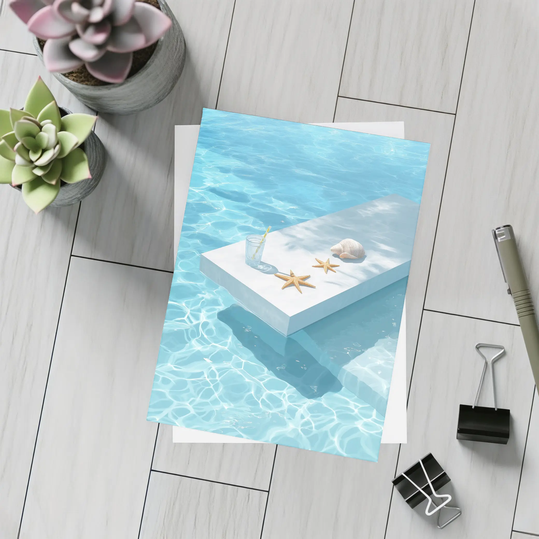 Summer Pool Starfish Seashell Clear Water – Postcards