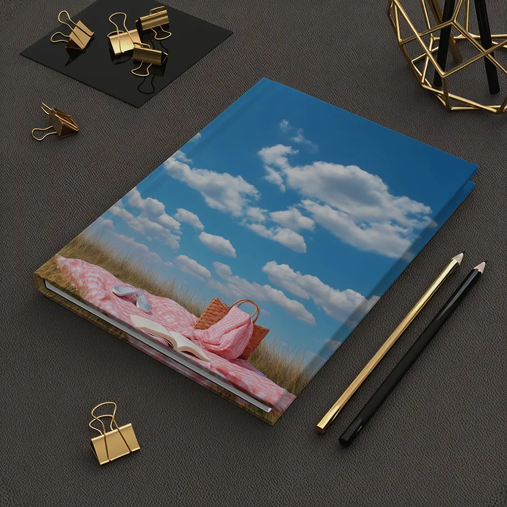 Pink Picnic Blanket Open Field Blue Sky – Notebooks