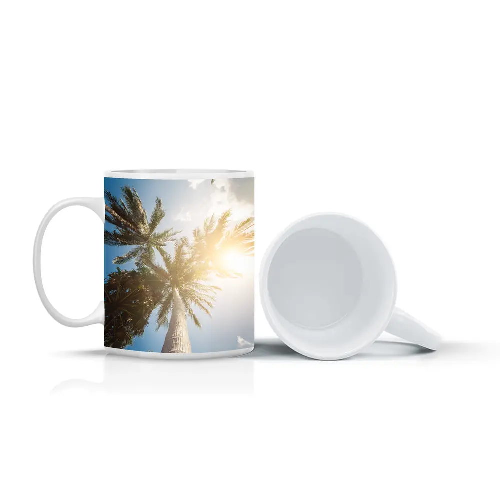 Palm Trees Looking Up Sunny Blue Sky – Mugs