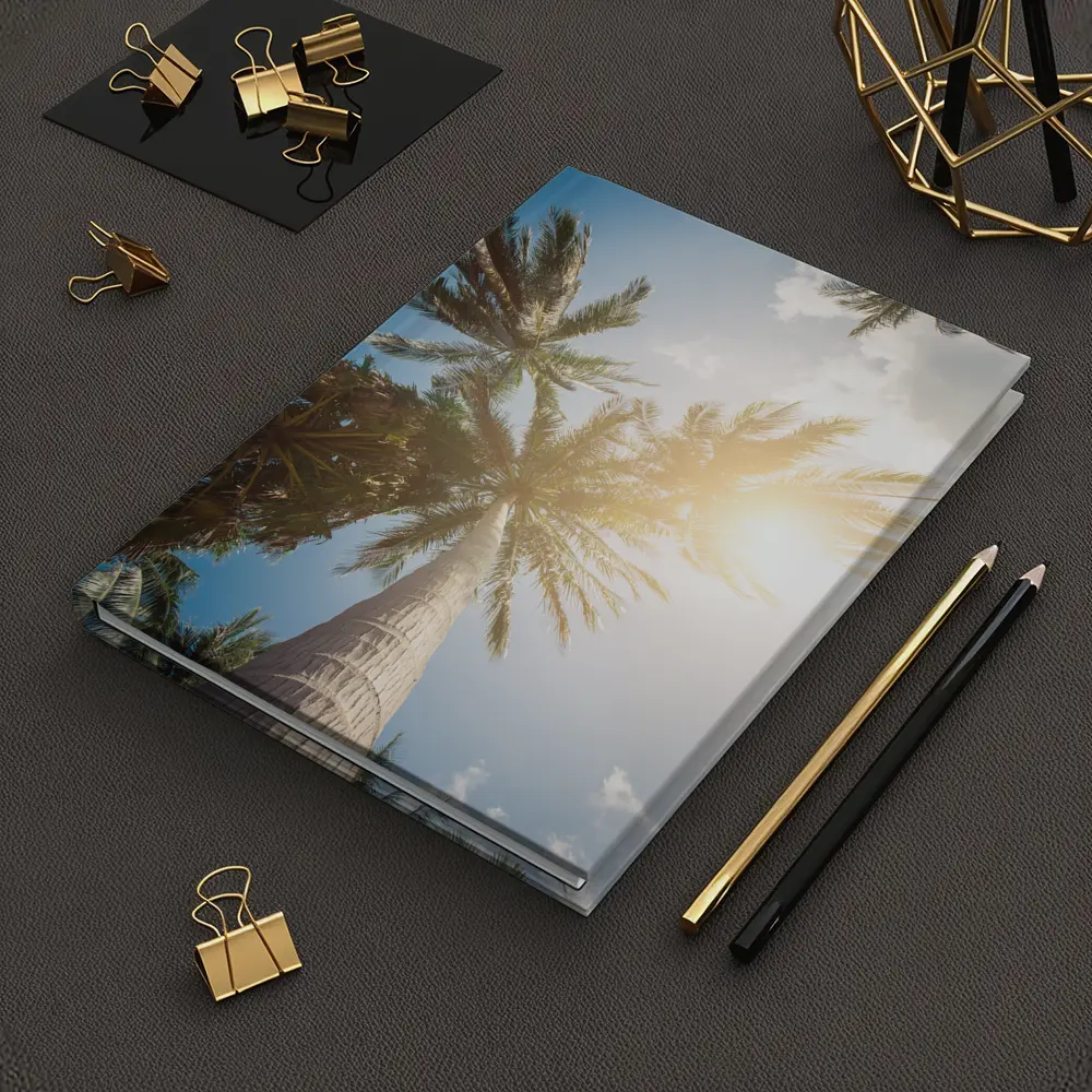 Palm Trees Looking Up Sunny Blue Sky – Notebooks