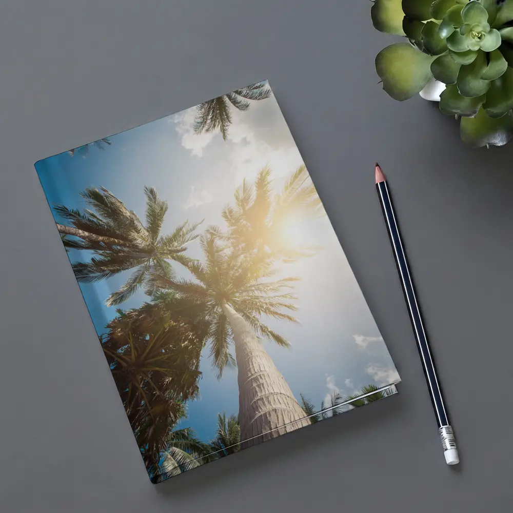 Palm Trees Looking Up Sunny Blue Sky – Notebooks