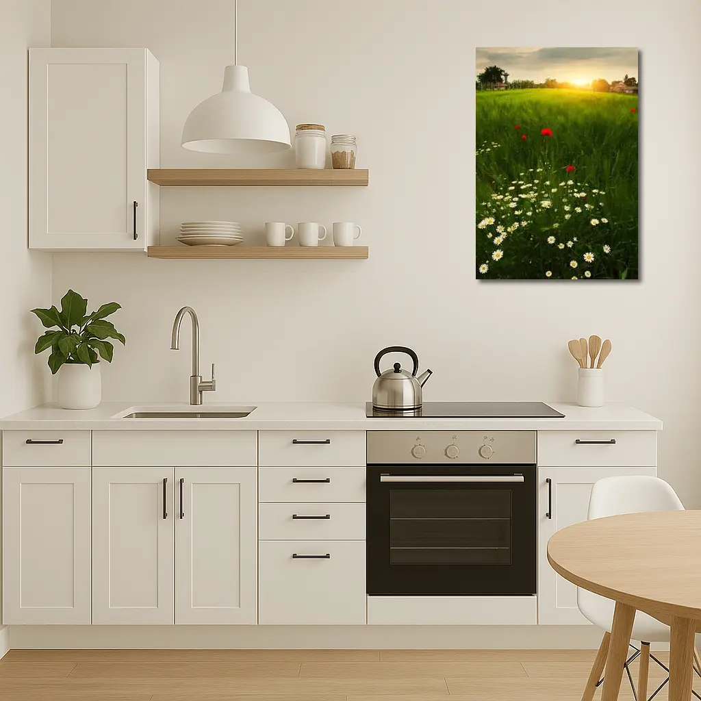 Daisy And Poppy Field Golden Sunset – Wall Art